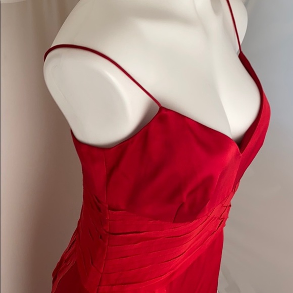 Nicole Miller red silk spaghetti strap v-neck cocktail dress - Picture 6 of 11
